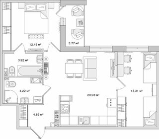 Квартира 63,5 м², 2-комнатная - изображение 1