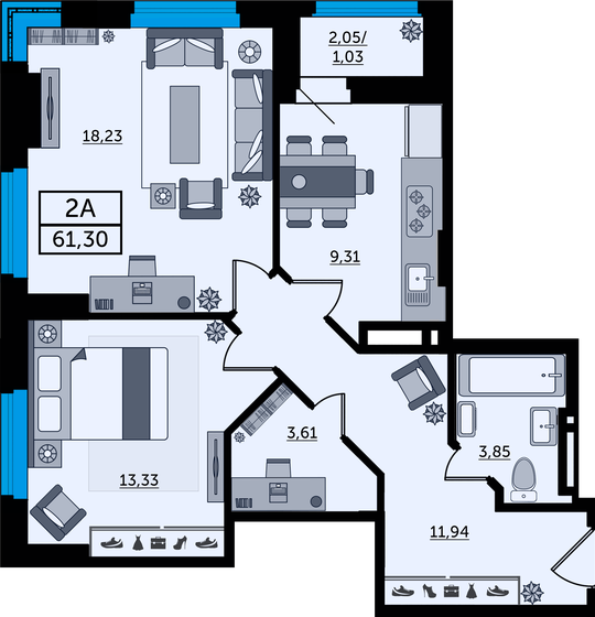 61,3 м², 2-комнатная квартира 8 152 900 ₽ - изображение 1