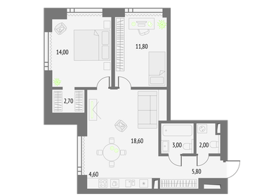 Квартира 62,5 м², 2-комнатная - изображение 1