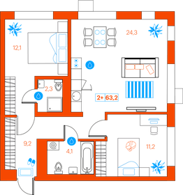 63,3 м², 2-комнатная квартира 6 500 000 ₽ - изображение 70