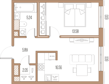 Квартира 43,3 м², 1-комнатная - изображение 1