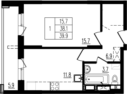 39,9 м², 1-комнатная квартира 6 766 043 ₽ - изображение 1