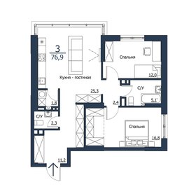 Квартира 76,9 м², 3-комнатная - изображение 1