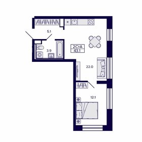 Квартира 43,1 м², 2-комнатная - изображение 1