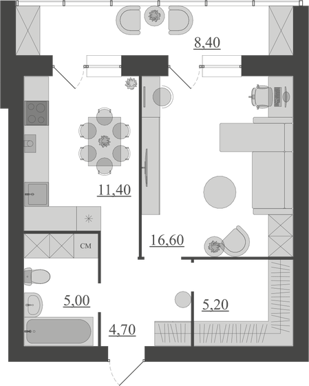 51,3 м², 1-комнатная квартира 4 452 840 ₽ - изображение 1