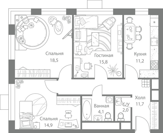 78,2 м², 3-комнатная квартира 23 224 424 ₽ - изображение 1