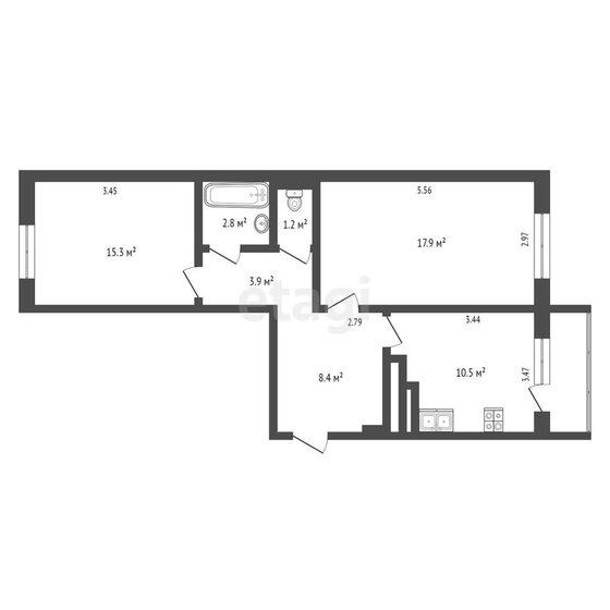 55,1 м², 2-комнатная квартира 5 700 000 ₽ - изображение 1