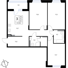 Квартира 85,7 м², 3-комнатная - изображение 2