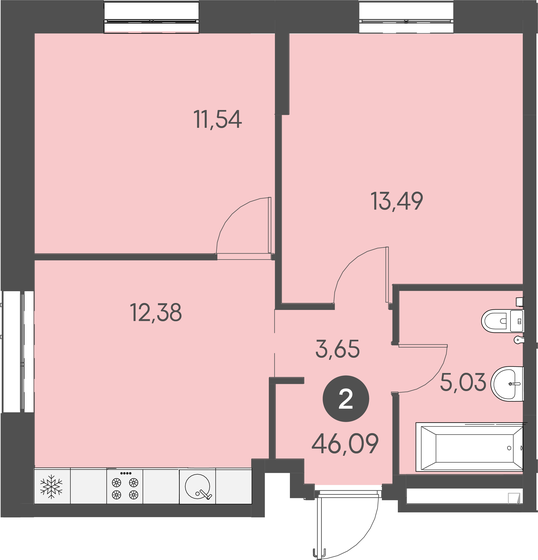 46,1 м², 2-комнатная квартира 8 757 100 ₽ - изображение 1