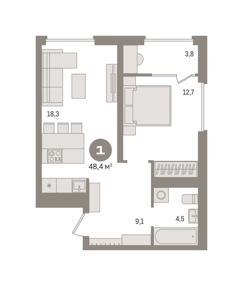 48,4 м², 1-комнатная квартира 10 150 000 ₽ - изображение 1