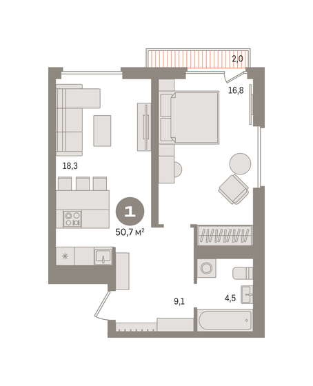 50,7 м², 1-комнатная квартира 10 110 000 ₽ - изображение 1