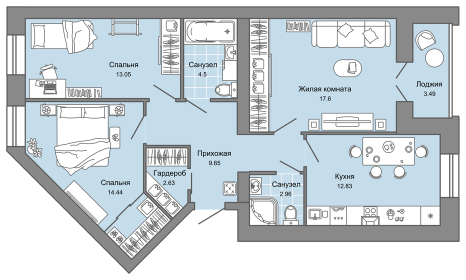 79 м², 3-комнатная квартира 8 032 244 ₽ - изображение 1
