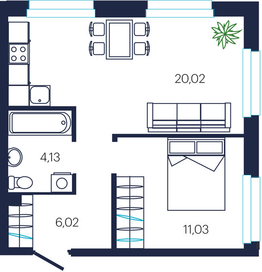 41,2 м², 1-комнатная квартира 5 095 000 ₽ - изображение 1