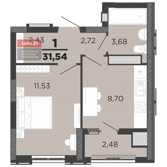 31,5 м², 1-комнатная квартира 3 550 000 ₽ - изображение 11