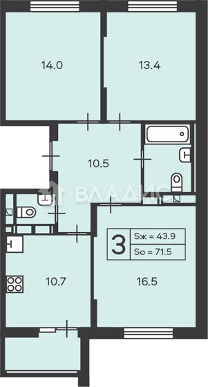 71,5 м², 3-комнатная квартира 19 426 550 ₽ - изображение 19