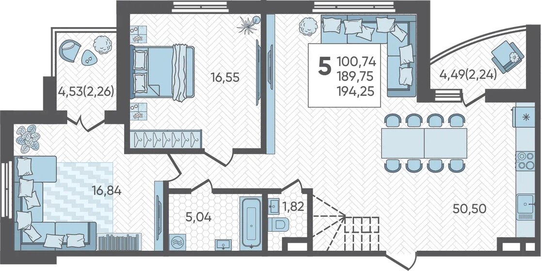 194,3 м², 5-комнатная квартира 23 892 750 ₽ - изображение 1