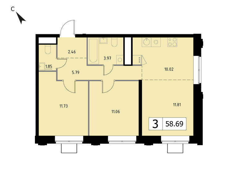 58,7 м², 3-комнатная квартира 10 710 925 ₽ - изображение 45