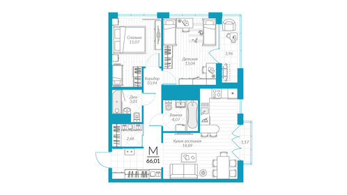 65,7 м², 2-комнатная квартира 7 091 280 ₽ - изображение 15