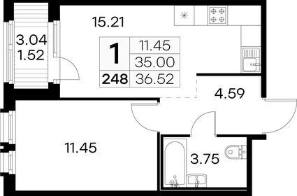 Квартира 36,5 м², 1-комнатная - изображение 1