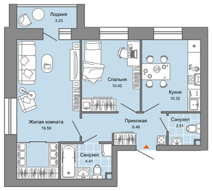 Квартира 55 м², 2-комнатная - изображение 1