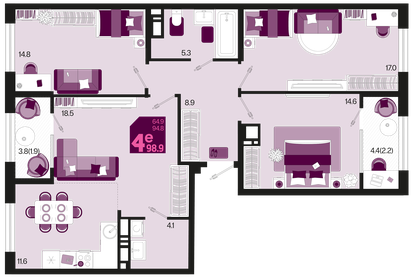 Квартира 98,9 м², 4-комнатная - изображение 1