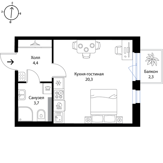 29,1 м², квартира-студия 5 179 800 ₽ - изображение 1