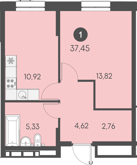 37,5 м², 1-комнатная квартира 6 403 950 ₽ - изображение 1