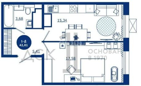 41,7 м², 1-комнатная квартира 6 450 000 ₽ - изображение 32