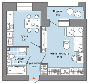 35,8 м², 1-комнатная квартира 3 099 000 ₽ - изображение 33