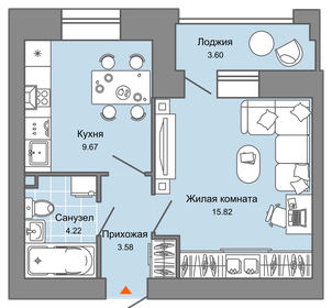 Квартира 37 м², 1-комнатная - изображение 1