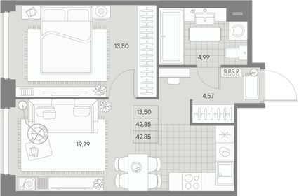 Квартира 42,9 м², 1-комнатная - изображение 1