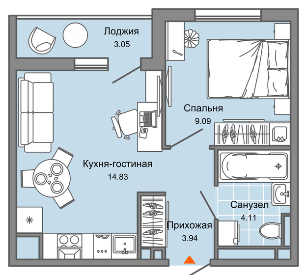 34 м², 2-комнатная квартира 3 373 450 ₽ - изображение 26