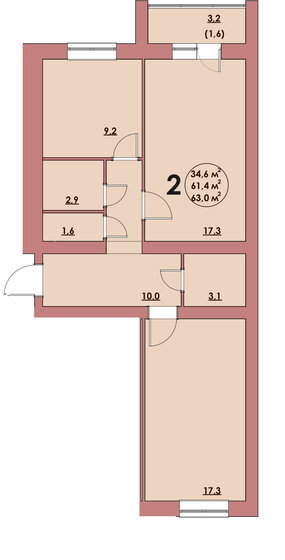 63 м², 2-комнатная квартира 5 200 000 ₽ - изображение 1