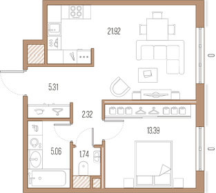 Квартира 49,7 м², 1-комнатная - изображение 1