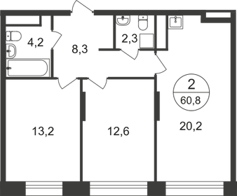 Квартира 60,8 м², 2-комнатная - изображение 1