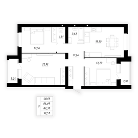 Квартира 87,3 м², 3-комнатная - изображение 1