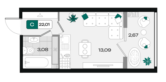 Квартира 22 м², студия - изображение 1