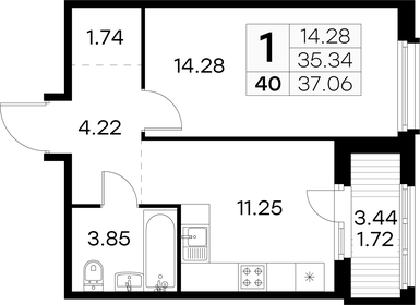 37,1 м², 1-комнатная квартира 6 819 999 ₽ - изображение 26