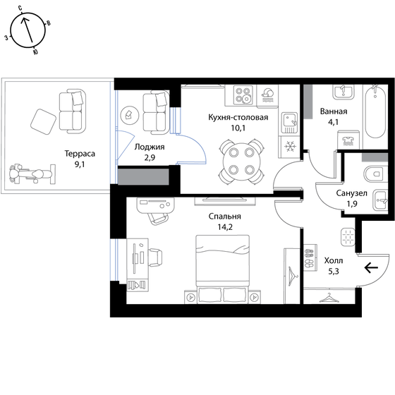 39,8 м², 1-комнатная квартира 6 805 800 ₽ - изображение 1