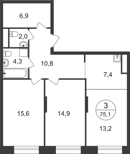 75,1 м², 3-комнатная квартира 15 363 384 ₽ - изображение 51