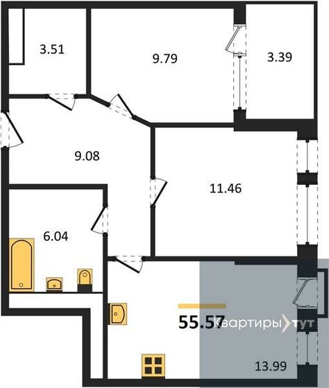 55,6 м², 2-комнатная квартира 8 840 838 ₽ - изображение 1
