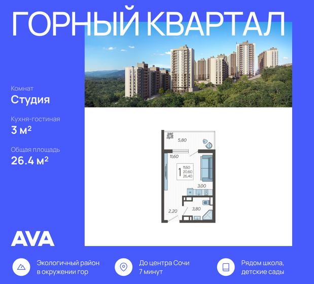 26,4 м², квартира-студия 9 213 600 ₽ - изображение 26