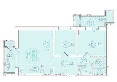 Квартира 62,3 м², 3-комнатная - изображение 1