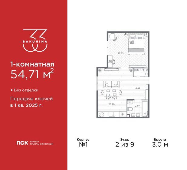 54,7 м², 1-комнатная квартира 22 431 100 ₽ - изображение 17