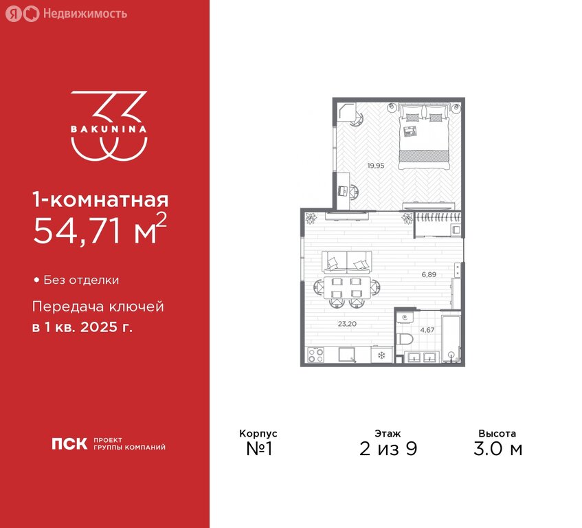 Варианты планировок ЖК BAKUNINA 33 - планировка 1