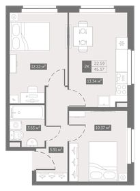 Квартира 45,4 м², 2-комнатные - изображение 1