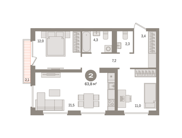 Квартира 63,8 м², 2-комнатная - изображение 1