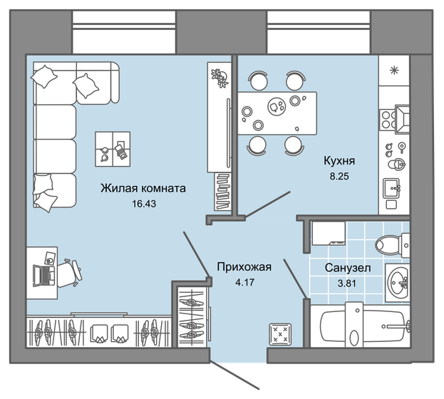 33 м², 1-комнатная квартира 3 521 790 ₽ - изображение 1