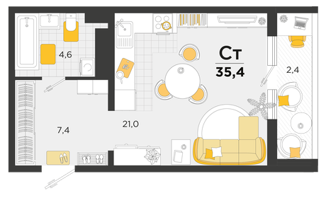 38,5 м², 1-комнатная квартира 4 615 000 ₽ - изображение 23