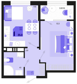 Квартира 35 м², 1-комнатная - изображение 1